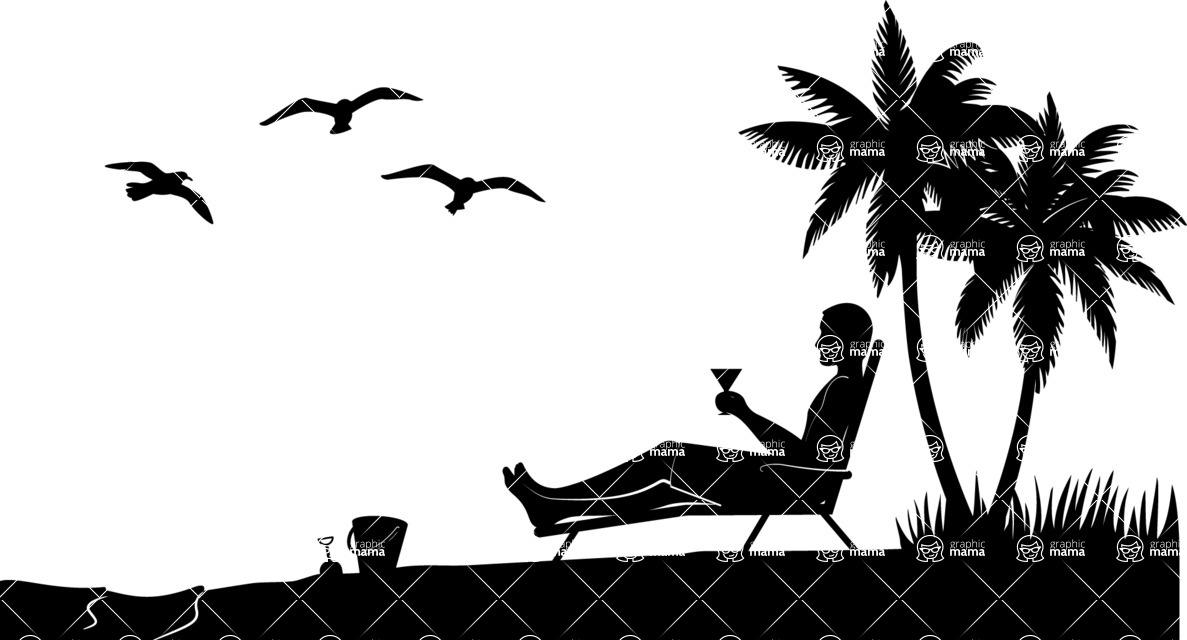 Vector silhouettes - Man Relaxing on Beach Vector Silhouette